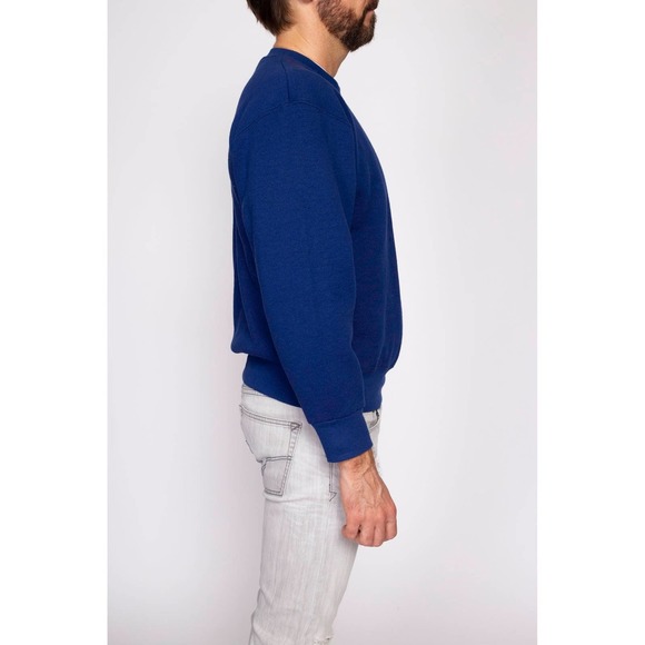 90s Dark Blue Crewneck Sweatshirt - Men's Medium | Vintage Unisex Plain Pullover - Picture 4 of 7
